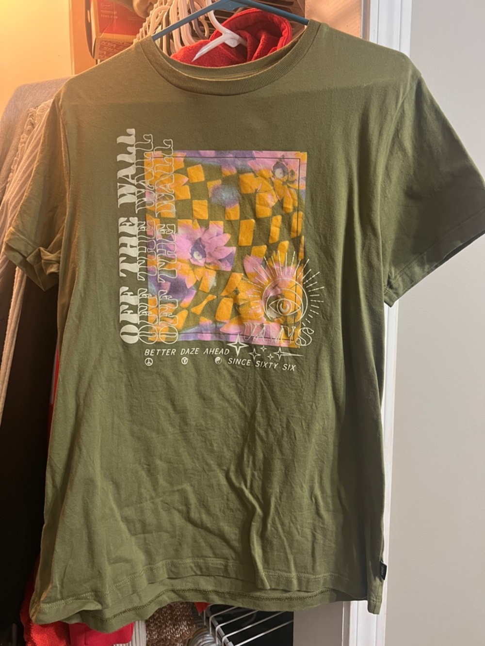 Vans Olive Graphic Tee with Yellow & Pink Floral Checker
